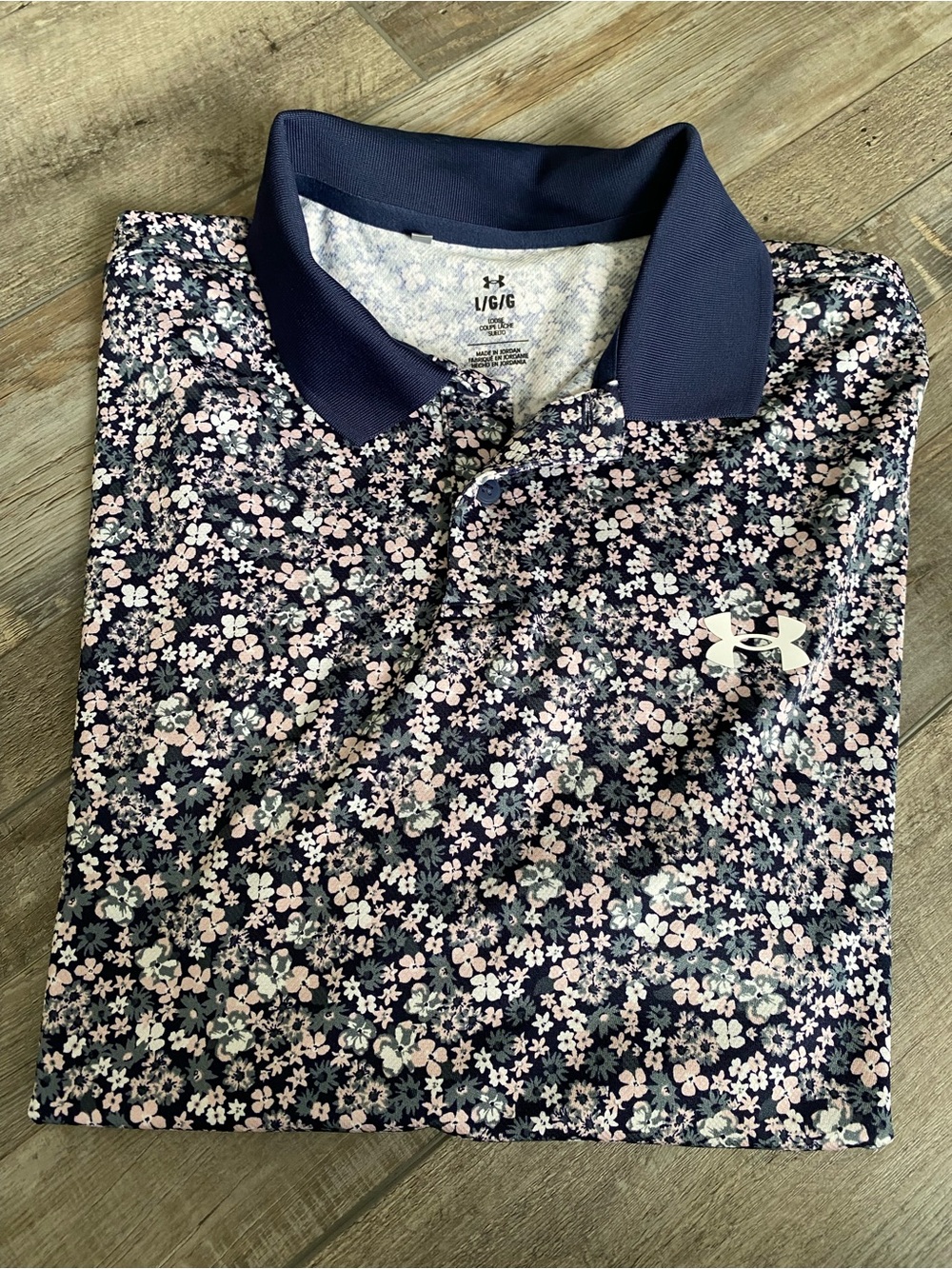 Under Armour Navy Polo with Pink Floral Print